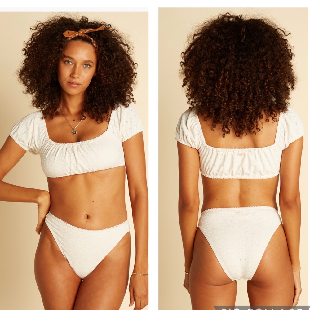 BILLABONG Wrangler Eye-Lit Your Fire Sloane Ruche Puff Sleeve Bikini Set, M